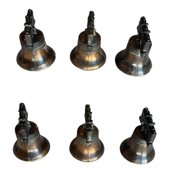 Brass Liberty Bell Set of 3 Bronze Patina Pass and Stone Vtg 1970’s Miniature - Picture 3 of 13